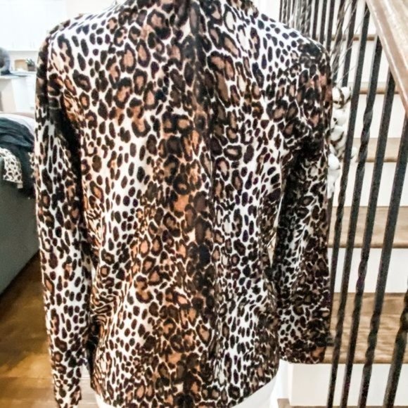 Melissa Paige Brown Leopard Print Crew Neck Sweater with Mock Collar Size Large - Picture 3 of 8